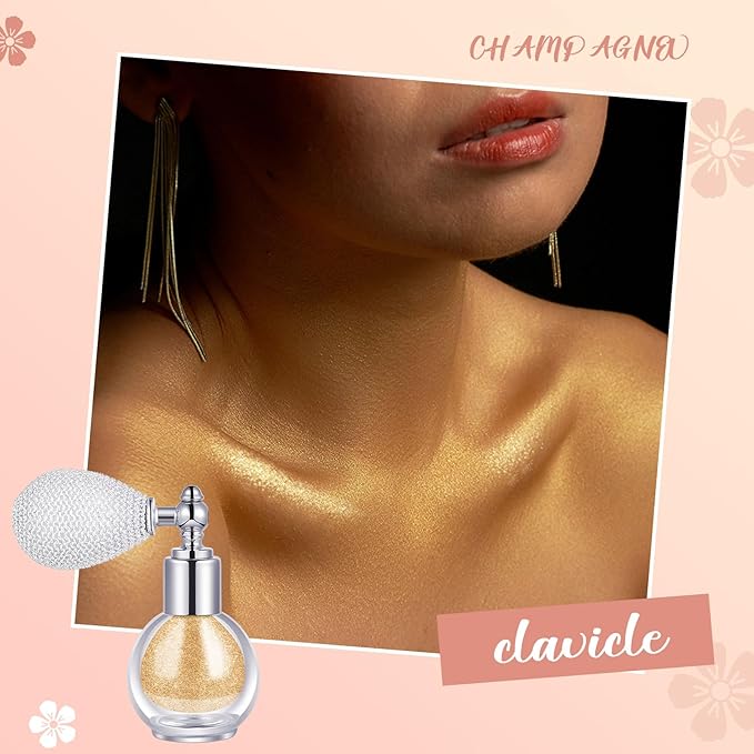 3 Pcs Glitter Spray for Hair and Body, Highlighter Shimmering Spray Powder High Gloss Body Glitter Spray Sparkle Powder for Face Body Cosmetic, Champagne, Pearl White, Bronze Color