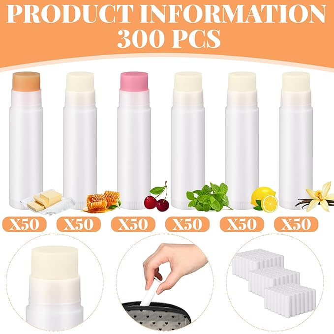 Demissle 300 Pcs Unlabeled Lip Balms Bulk Chapped Stick Blank Mini Lip Balm Gifts Moisturizing Lip Balm Party Favors for Women Homeless Guests Wedding Bridal Shower Baby Shower Favors(Mixed Flavor)