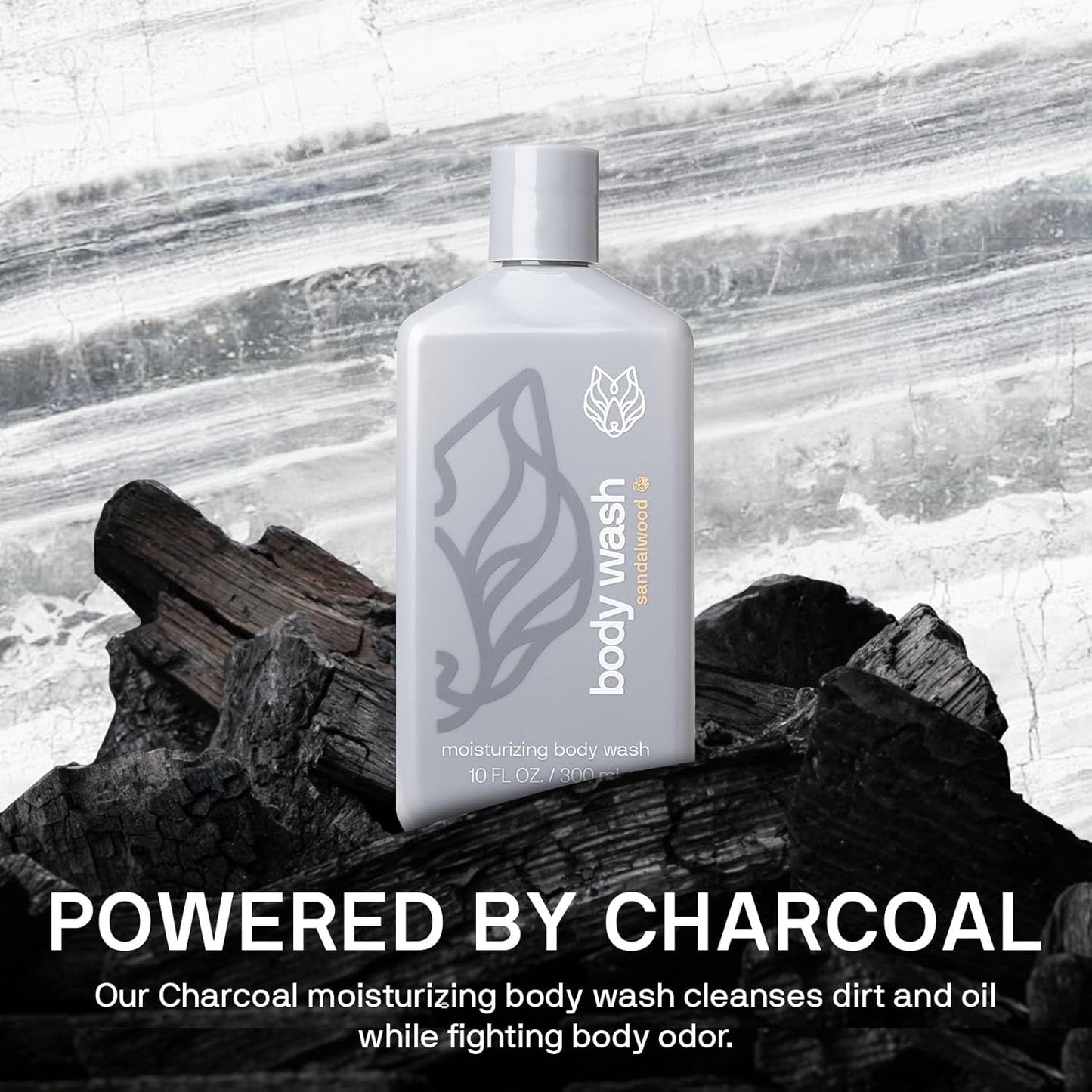 Black Wolf Moisturizing Body Wash for Men, Sandalwood - Mens Hydrating Bodywash for Dry, Dehydrated, & Sensitive Skin - Hyaluronic Acid, Aloe Vera, & Jojoba Oil Body Cleanser Help Remove Oil & Dirt