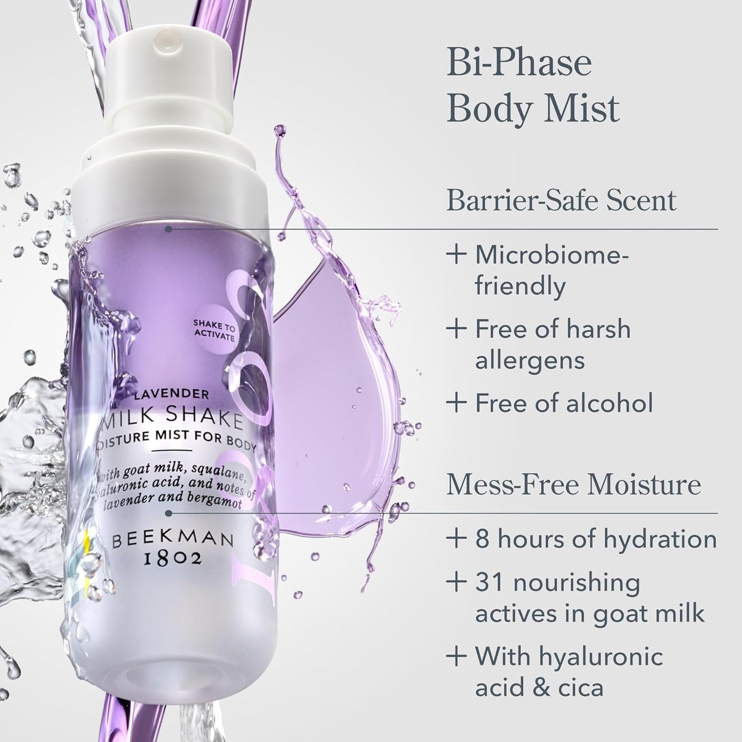 Beekman 1802 Milk Shake Body Mist - Lavender 4.7 fl oz - Hyaluronic Acid, Jojoba Oil, Instantly Moisturizes, Hydrates & Softens, Good for Sensitive Skin, Cruelty Free