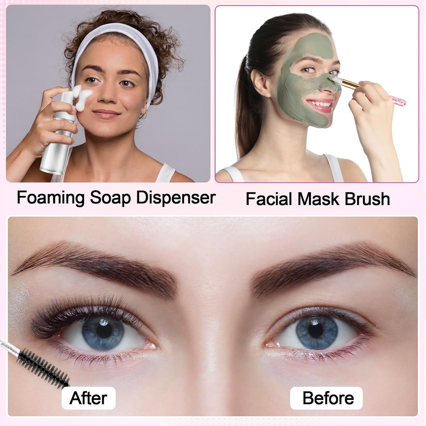 Zhehao 80 Pcs Lash Shampoo Bottle Brushes Kit 20 Foam Pump Dispensers 20 Lash Shampoo Brushes 20 Eyelash Aftercare Bag 20 Cleaning Pipes, Eyelash Extension Supplies(Colorful)