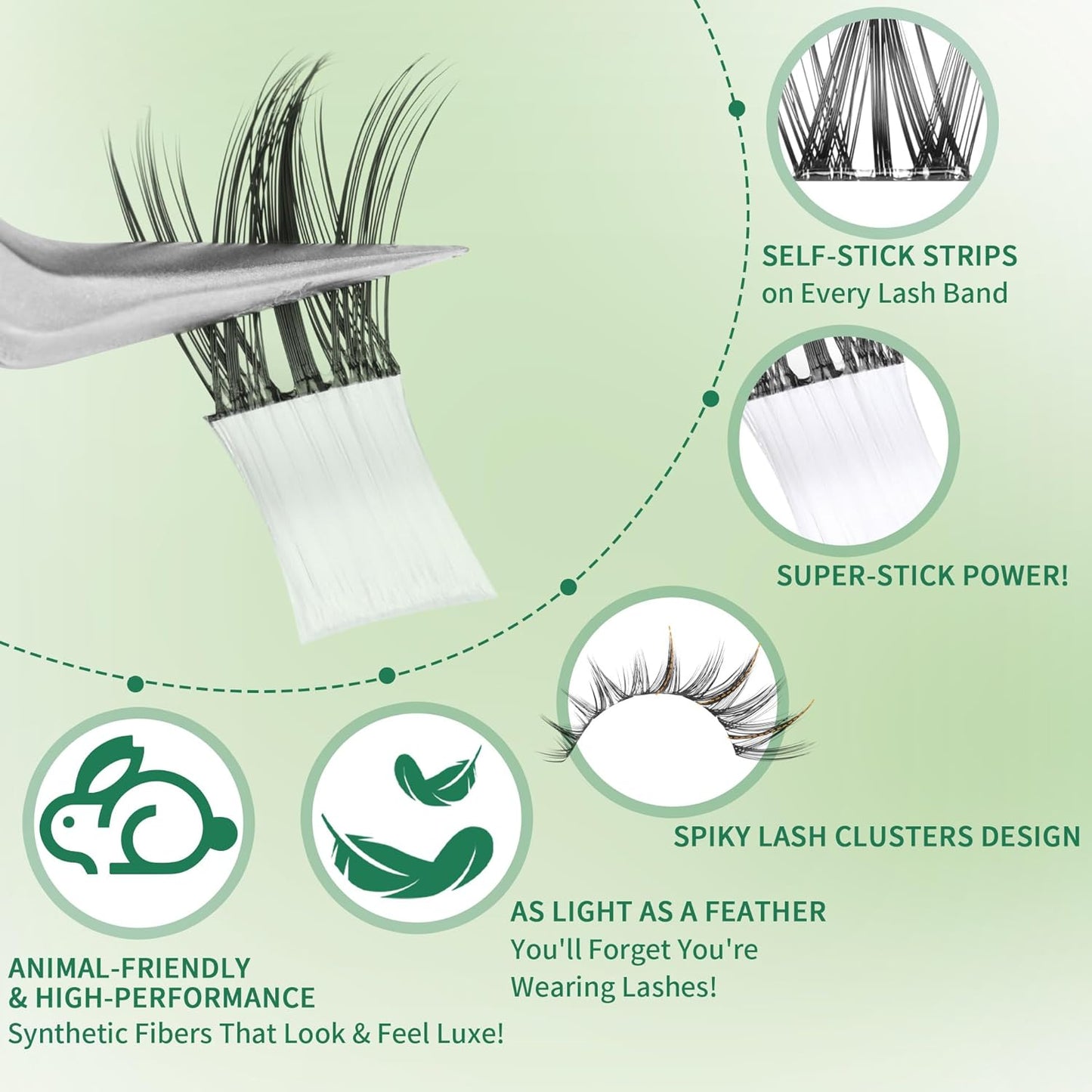 Self Adhesive Eyelashes Manga Lash Clusters 10MM-16MM No Glue Needed Eyelash Clusters Wispy Self Adhesive Lash Extensions Spiky Pre Glued Eyelash Extensions 100Pcs