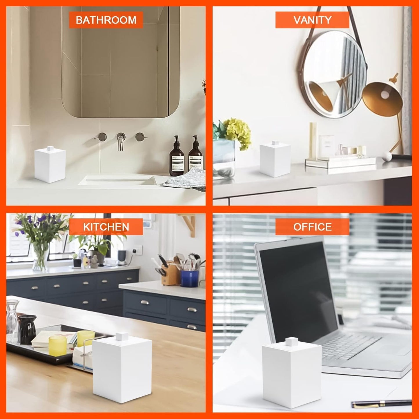 Bathroom Qtip Holder, Resin Cotton Swab Holder with Lid Qtip Holder Dispenser for Cotton Ball Bath Salts Storage Christmas Birthday Anniversary, Matte White