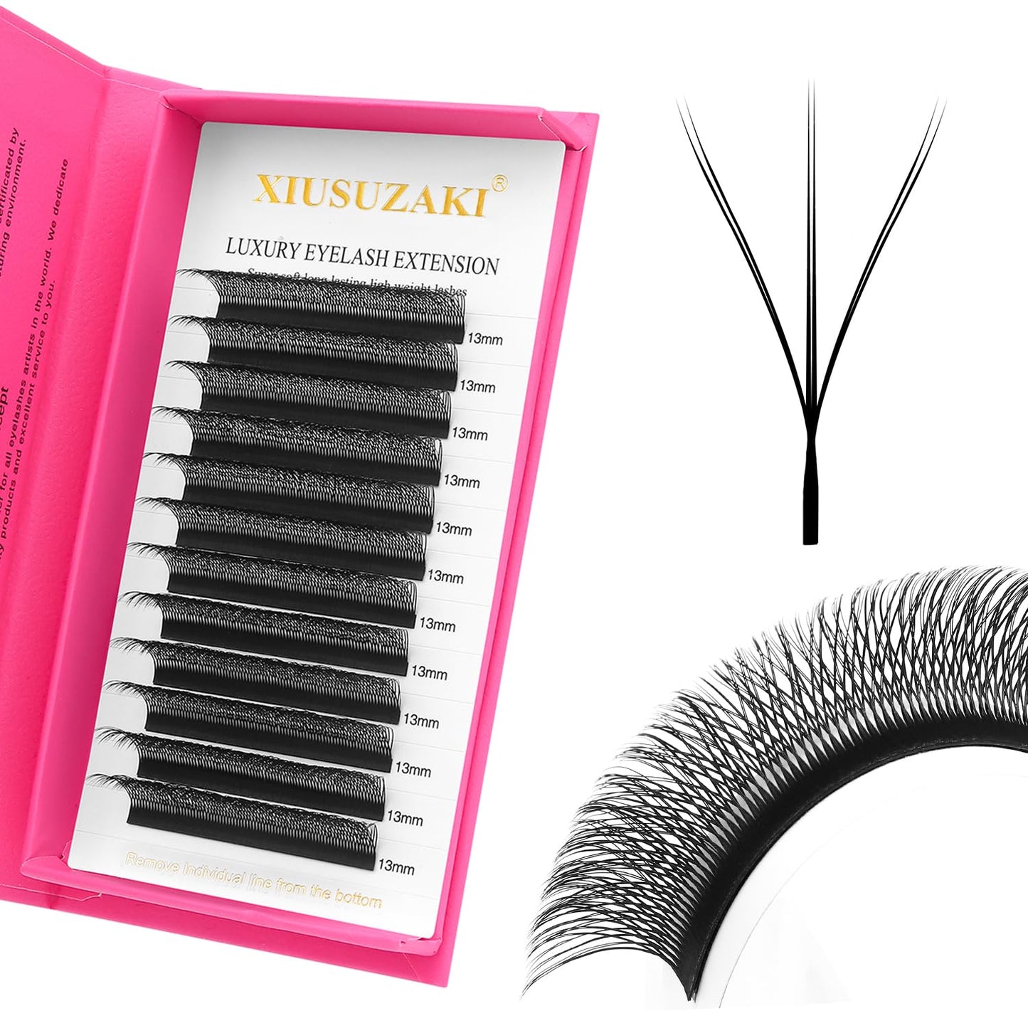 Lash Extensions Double Tips 3D Eyelash Extensions W Shape 0.07mm Thickness C Curl 15mm Premade Fans Easy Fan Volume Matte Black Crisscross Eyelashes(W-3D-Double Tips-0.07-C,15mm)