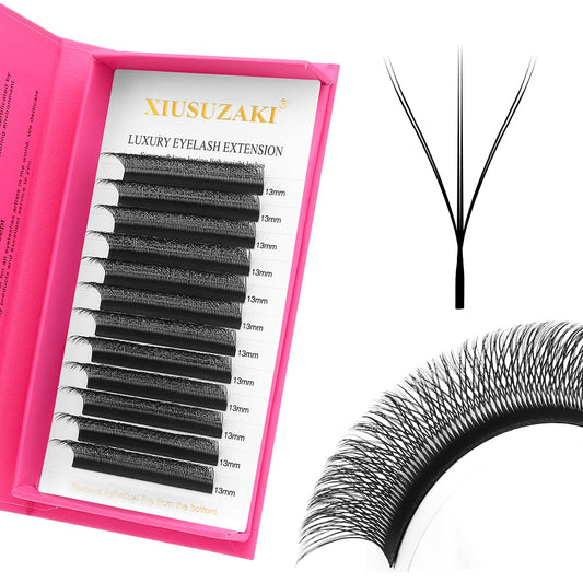 Lash Extensions Double Tips 3D Eyelash Extensions W Shape 0.07mm Thickness C Curl 12mm Premade Fans Easy Fan Volume Matte Black Crisscross Eyelashes(W-3D-Double Tips-0.07-C,12mm)