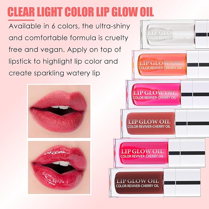 3PCS Lip Oil Set, Hydrating Lip Glow Oil Lip Plumper Gloss, Tinted Lip Oils Transparent Long Lasting Non-sticky Lip Gloss, Plumping Lip Gloss Lip Care Kit (Clear & Raspberry & Mahogany)