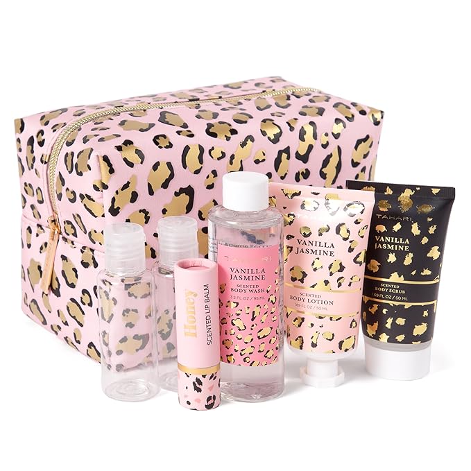 Tahari Spa Gift Set for Women, Vanilla Jasmine Spa Set, Bath Kit for Women Gift Set Includes Body Lotion, Body Wash, Hand Cream, Lotion Gift Set for Women, Birthday Gifts For Women - (Leopard)