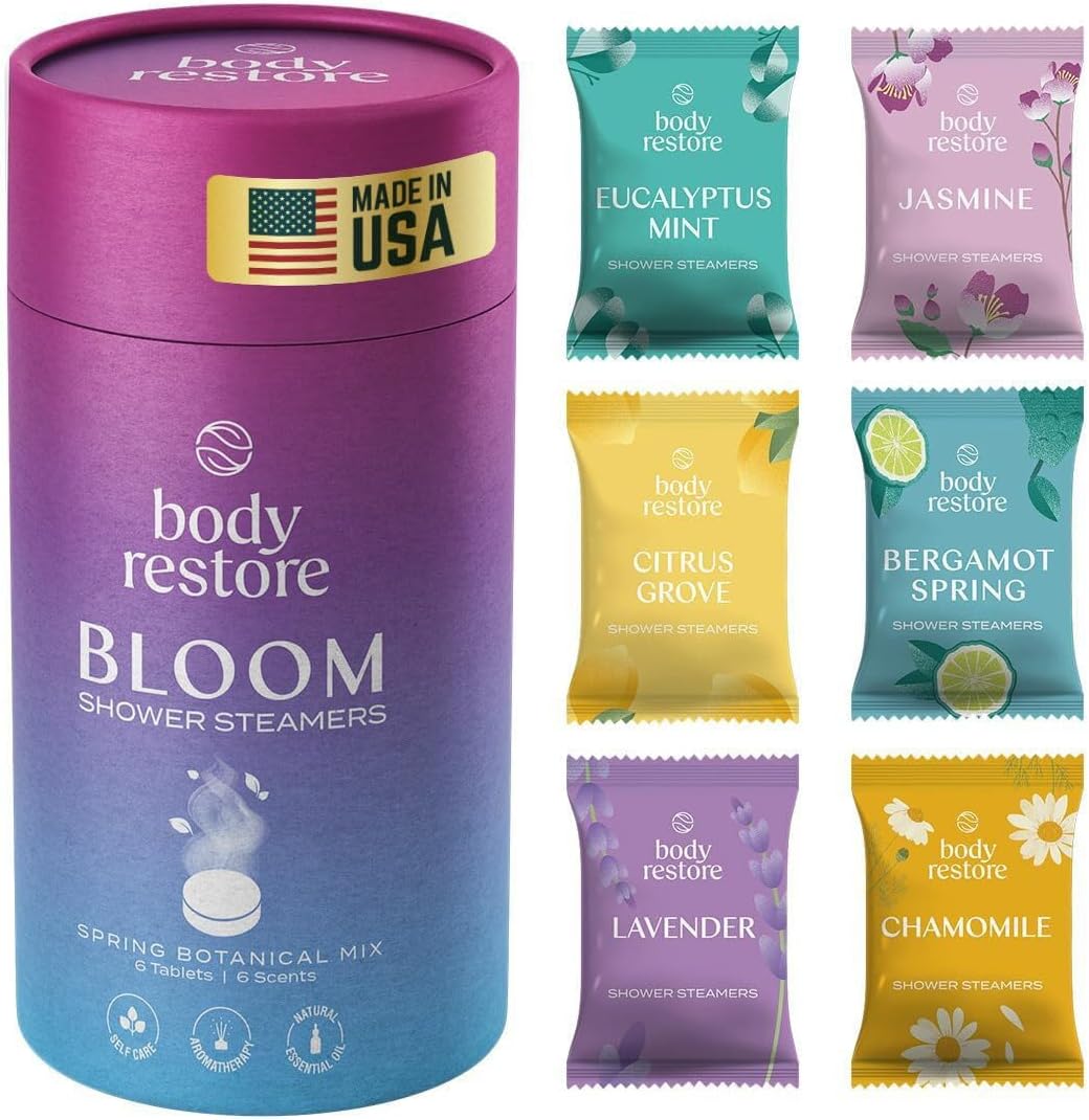 Body Restore Shower Steamers Aromatherapy 6 Pack - Christmas Stocking Stuffers, Birthday Gifts for Women, White Elephant, Relaxation, Self Care for Men - Bloom