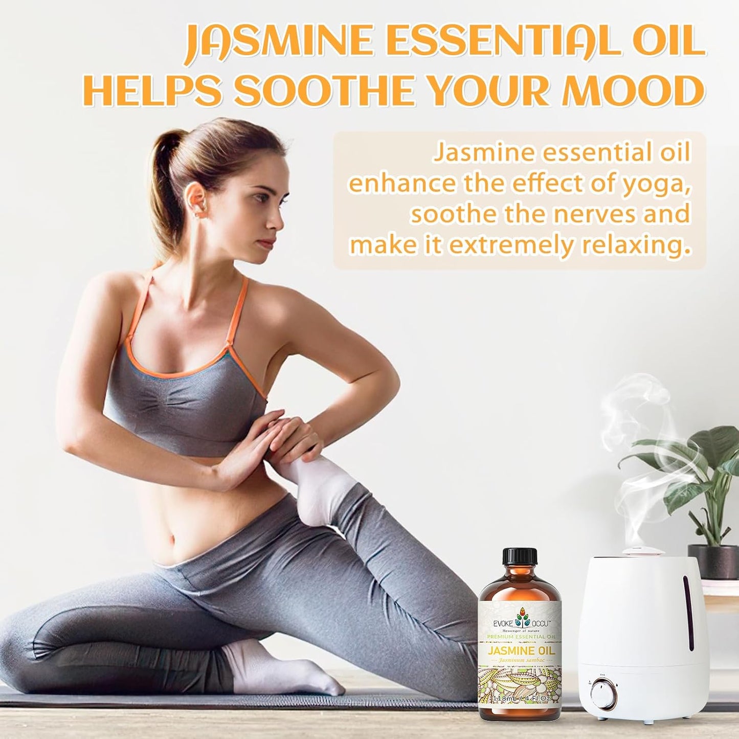 EVOKE OCCU Jasmine Essential Oil for Cleaning, Air Freshening, Relaxing, Add to Spray and Diffuser - 4 Fl Oz