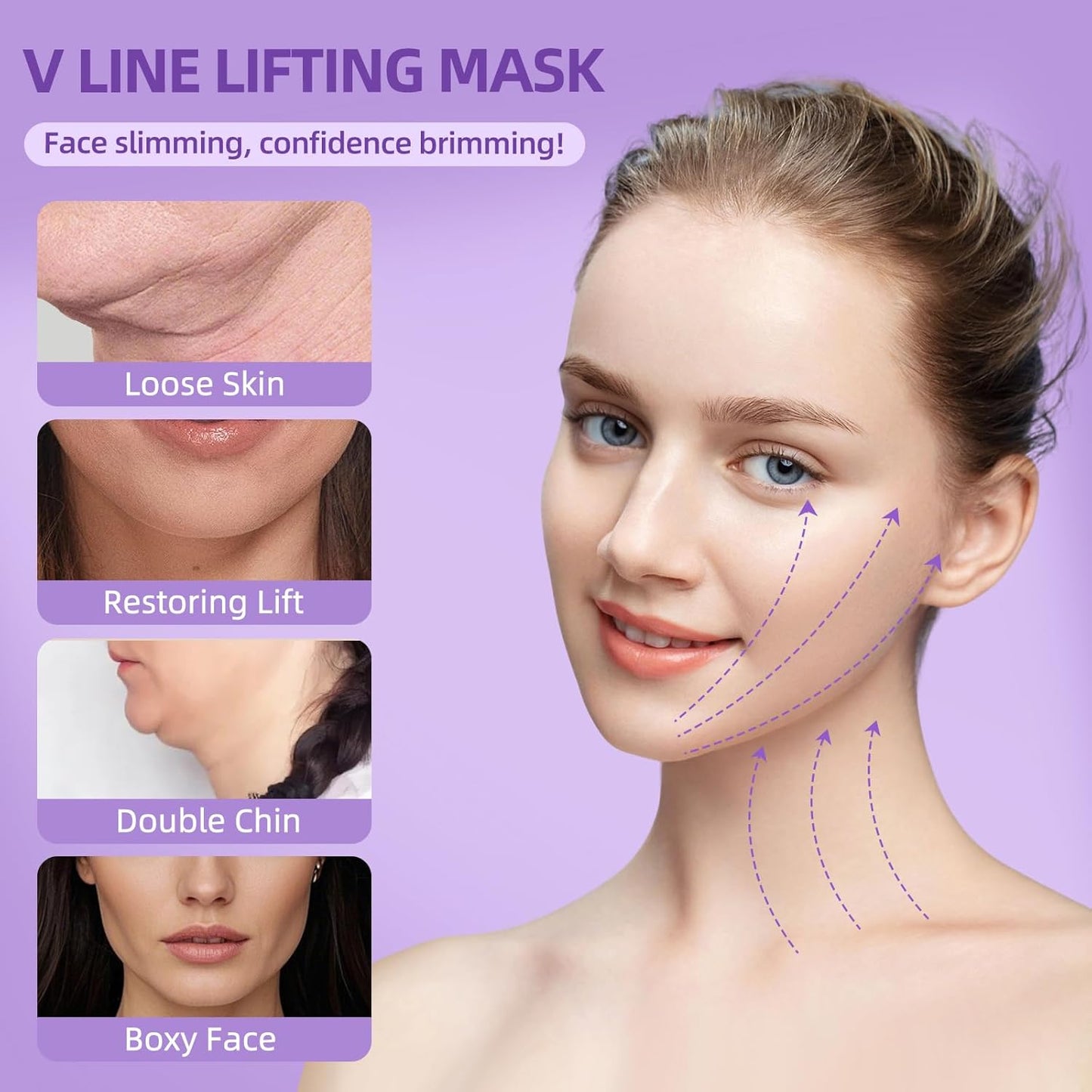 Facial Lifting Belt - V Line Lifting Mask Chin Strap,Face Lift Tape with Adjustable Straps, V-Shaped Double Chin Reducer, 3D Contoured Design for Facial Shaping,Jawline Shaper and Sleeping