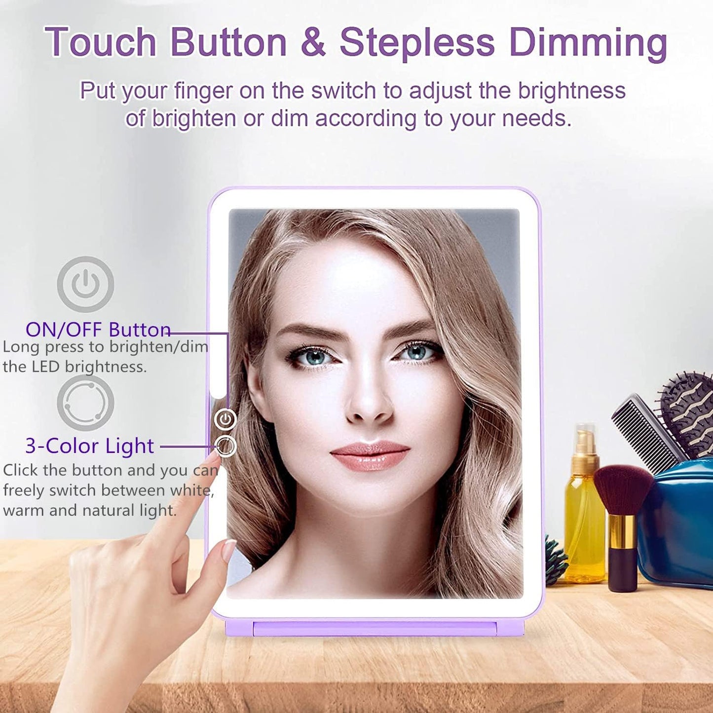 deweisn Folding Lighted Makeup Mirror with 72 LEDs 3 Colors Light Modes USB Rechargable 1800mA Batteries Portable Ultra Thin Compact Vanity Mirror Dimmable Travel Mirror