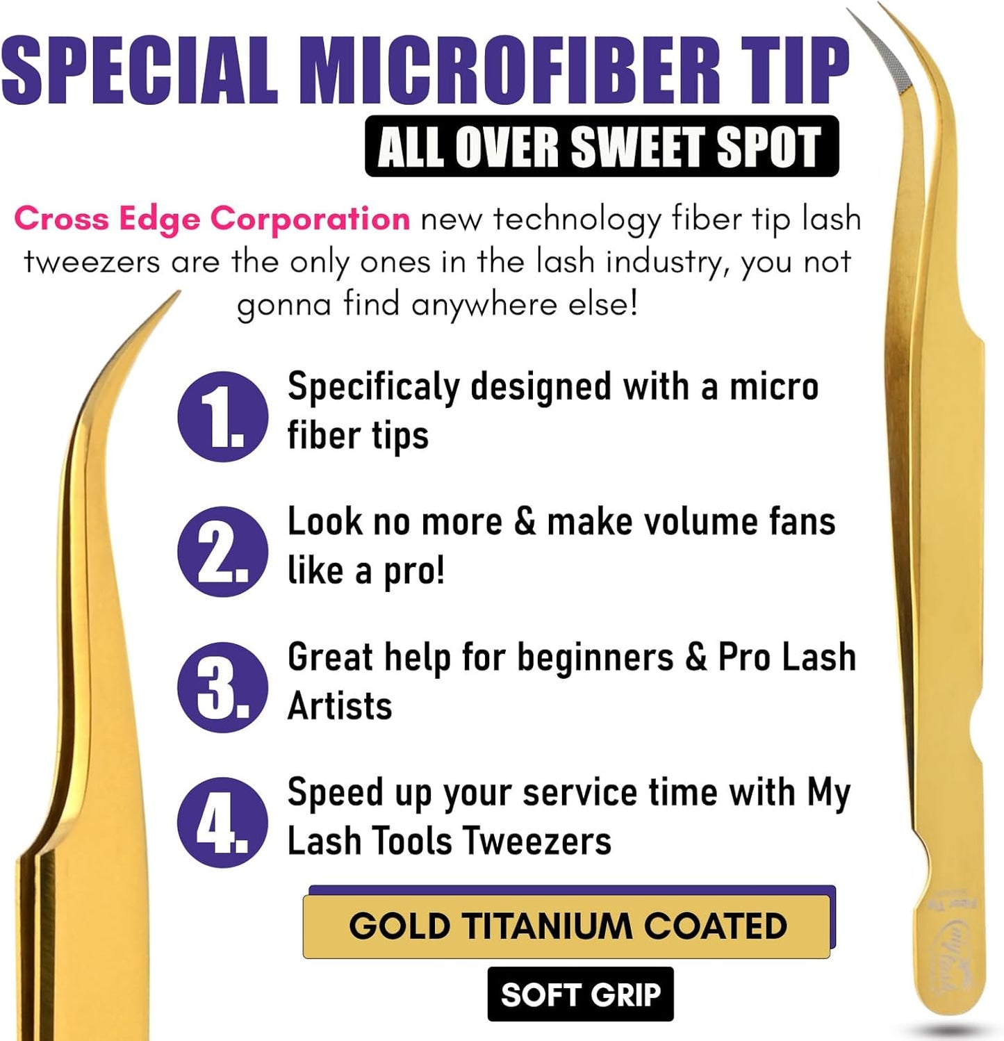 2Pcs Fiber Tip Grip Boot Volume Tweezers and Dolphin Isolation Eyelash Tweezers Set Professional Precision Mink Lashes Fan Making Mega Volume Boot Lashing Tweezers (Gold Set)