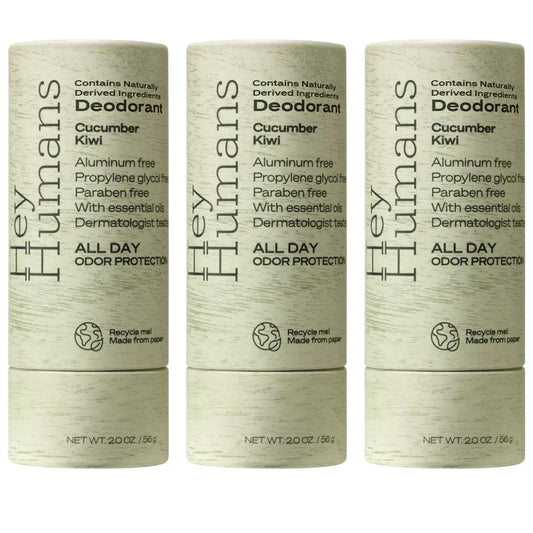 Hey Humans Deodorant, Aluminum Free Deodorant for Women and Men, Contains Naturally Derived Ingredients, All Day Odor Control, Refreshing Essential Oils, Earth Friendly Package, Cucumber Kiwi