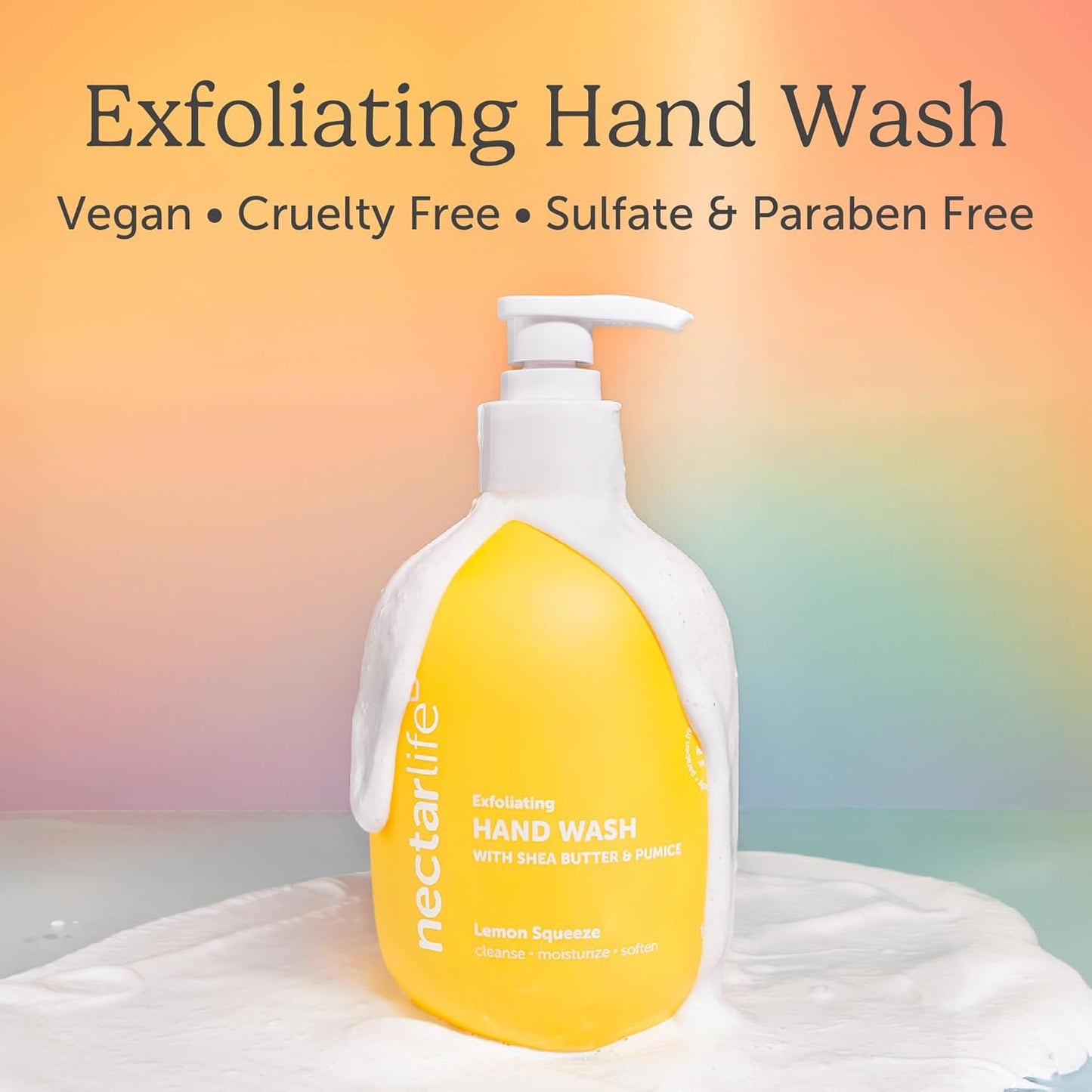 Nectar Life Exfoliating & Moisturizing Hand Wash, Volcanic Pumice for Hand Scrub, Shea Butter Softens Hands, Clean Vegan Ingredients, Lemon Scent