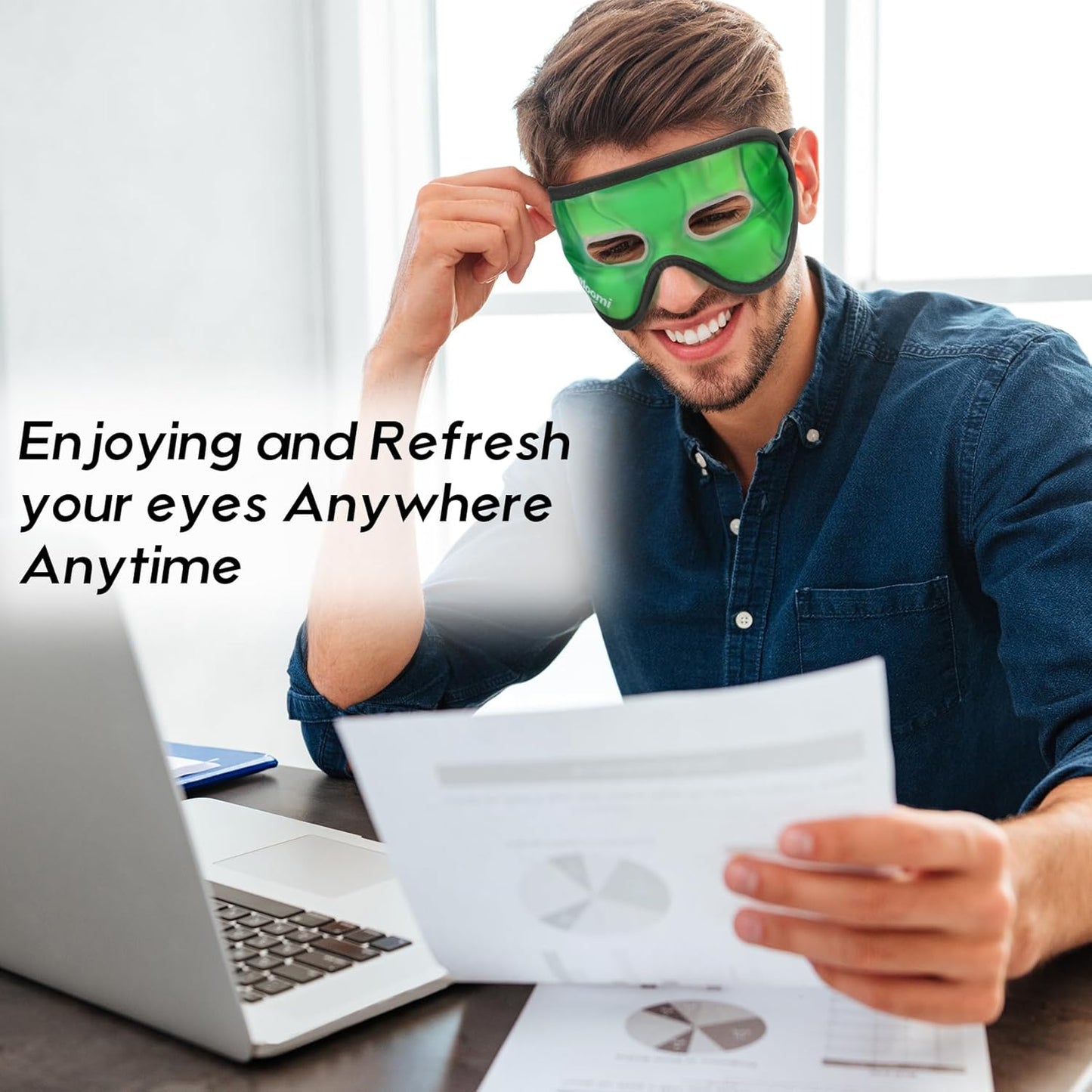 Cooling Eye Mask, Gel Eye Mask with Holes, Reusable Ice Mask, Cool Eye Ice Pack, Comfort Snug Fit, No Freeze, Cold Eye Compress for Home, Office, Relaxation, Morning Refreshment, Green