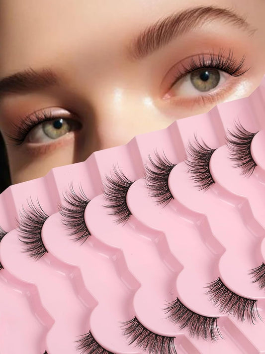 Half Lashes Cat Eye 14MM Corner Lashes False Eyelashes Natural Look C Curl Wispy Half Eyelashes 3/4 Lashes with Thin Cotton Band Soft Eyelash Pack Siligli 7 Pair