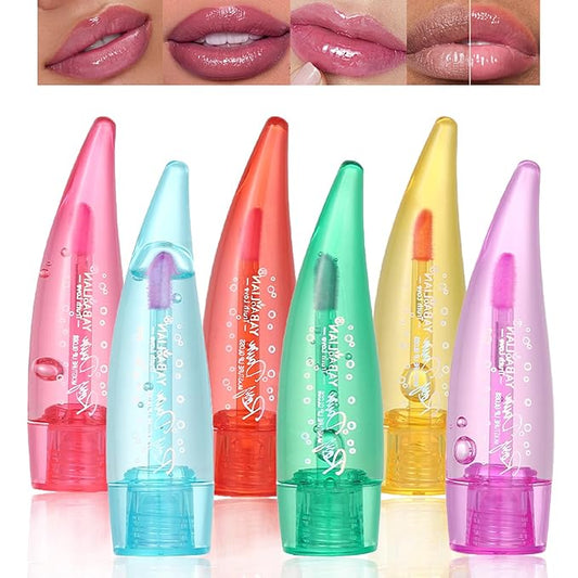 6PCS Aloe Vera Lip Gloss, Long Lasting Nutritious Lip Balm Moisturizing Aloe Vera Lip Oil for Lip Treatment and Dry Lips, Color Changing Lipstick Tinted Lip Balm Set (B)