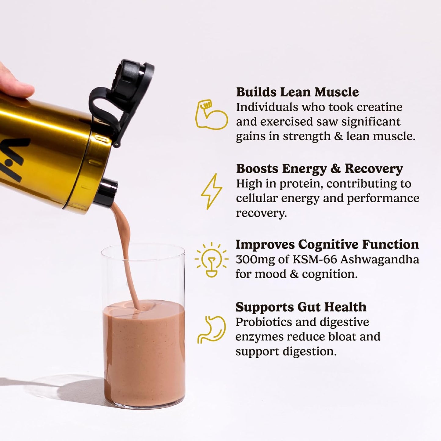 VitaHustle ONE Max Protein Powder, 30g Plant Protein + 5g Creatine, All-in-One Meal Replacement Shake with Greens, Adaptogens, Ashwagandha, Probiotics & Vitamins – Double Chocolate, 15 Servings