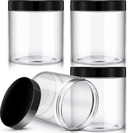 Patelai 4 Pieces Round Wide-mouth Leak Proof Plastic Container Jars with Lids for Travel Storage Makeup Beauty Products Face Creams Oils Salves Ointments DIY Making(16 Ounce,Black)