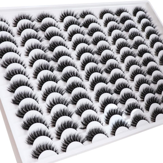 False Eyelashes 48 Pairs Faux Mink Lashes 14mm Wispy Lashes 3D Fluffy Cat Eye Lashes Pack Bulk Wholesale Strip Lashes(style 48-034)