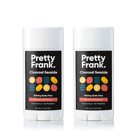 Pretty Frank Natural Aluminum-Free Deodorant Stick with Charcoal, Baking Soda-Free, Charcoal Seaside (2-Pack) | Sensitive Skin Friendly, Effective Odor Control for Women & Men, Organic Ingredients