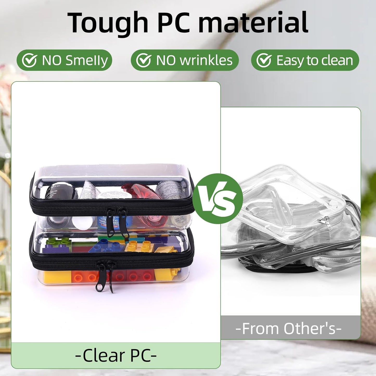 4 Pack 7.5x5.1x2.8 inch Clear Hard Zipper Pouch,Portable Waterproof Cosmetic Bag with Zipper,Makaup Bag,Toy Storage Organizer Bins,Hard Plastic Case for Organizing,Pencil Case