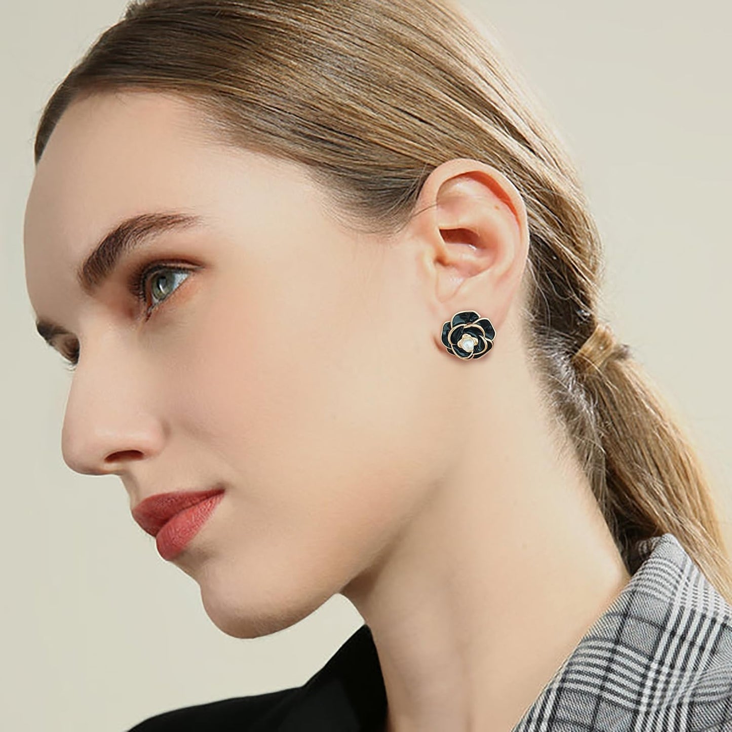 CLASSYZINT Gold/White/Red/Black Flower Stud Earrings For Women