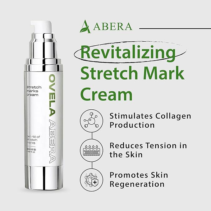 Abera Ovela Maternity Stretch Mark Cream for Pregnancy and Weight Fluctuations, Stretch Mark Treatment Pregnancy Must Haves, Deep Stretch Mark Removal, All Skin Types, 1.69 fl oz