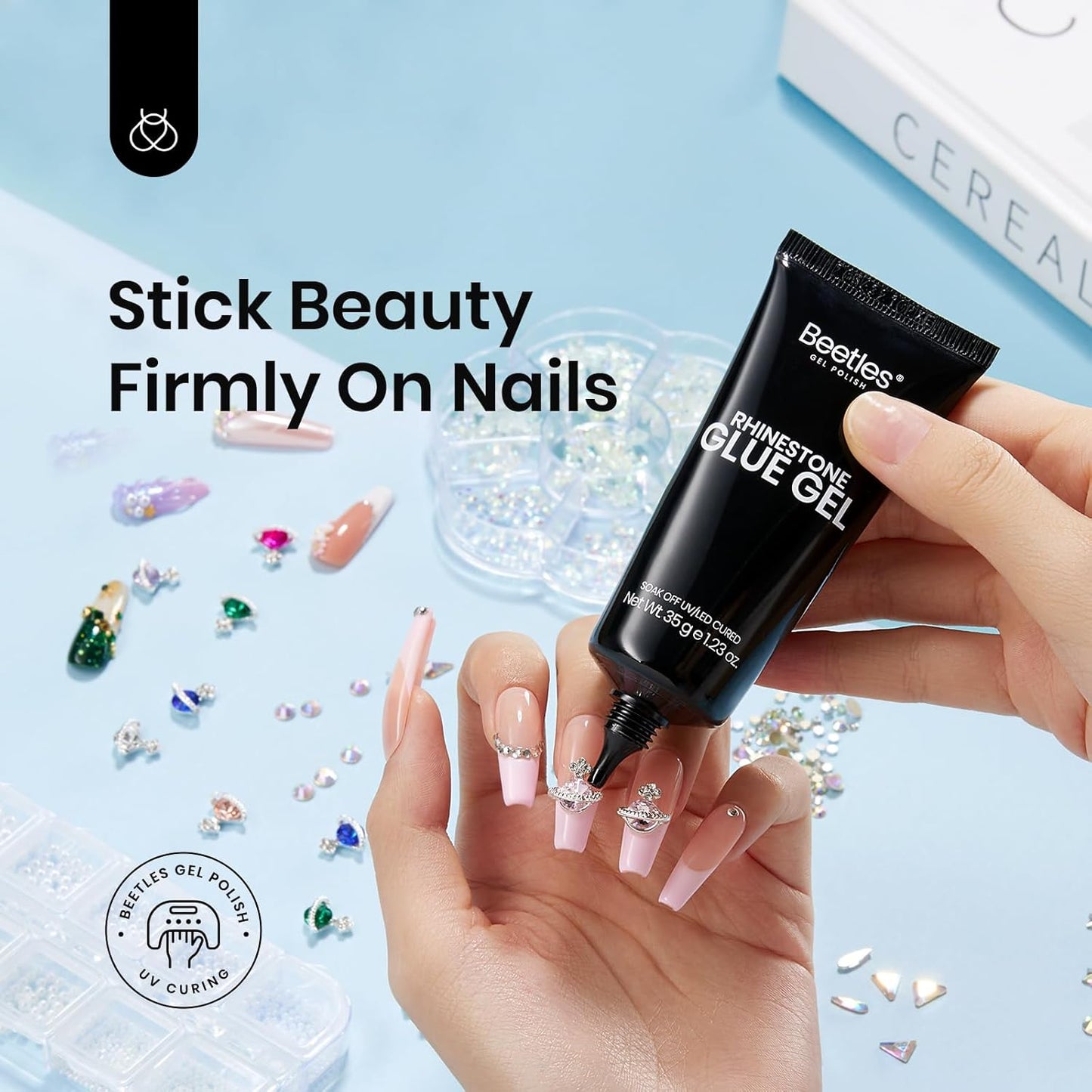 Beetles Rhinestone Glue for Nails, Gel Nail Glue for Nail Charms Decoration Super Strong Bling Gem for Nail Art Jewels Crystals Beads Diamonds 3D Beauty Gift