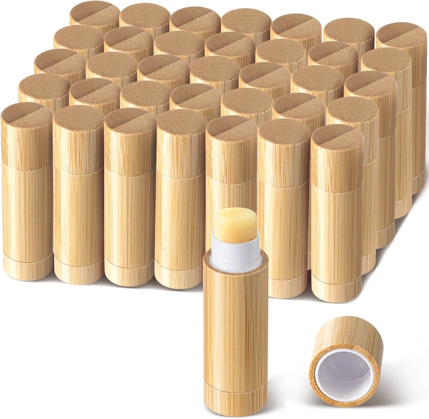 Leinuosen 36 Pcs Bamboo Empty Lipstick Tubes, Refillable 5g Lip Balm Containers with Rotable Plastic Inner for Women Girl DIY Cosmetic Lip Gloss Tubes for Lipstick, Deodorant, Solid Perfume, Makeup