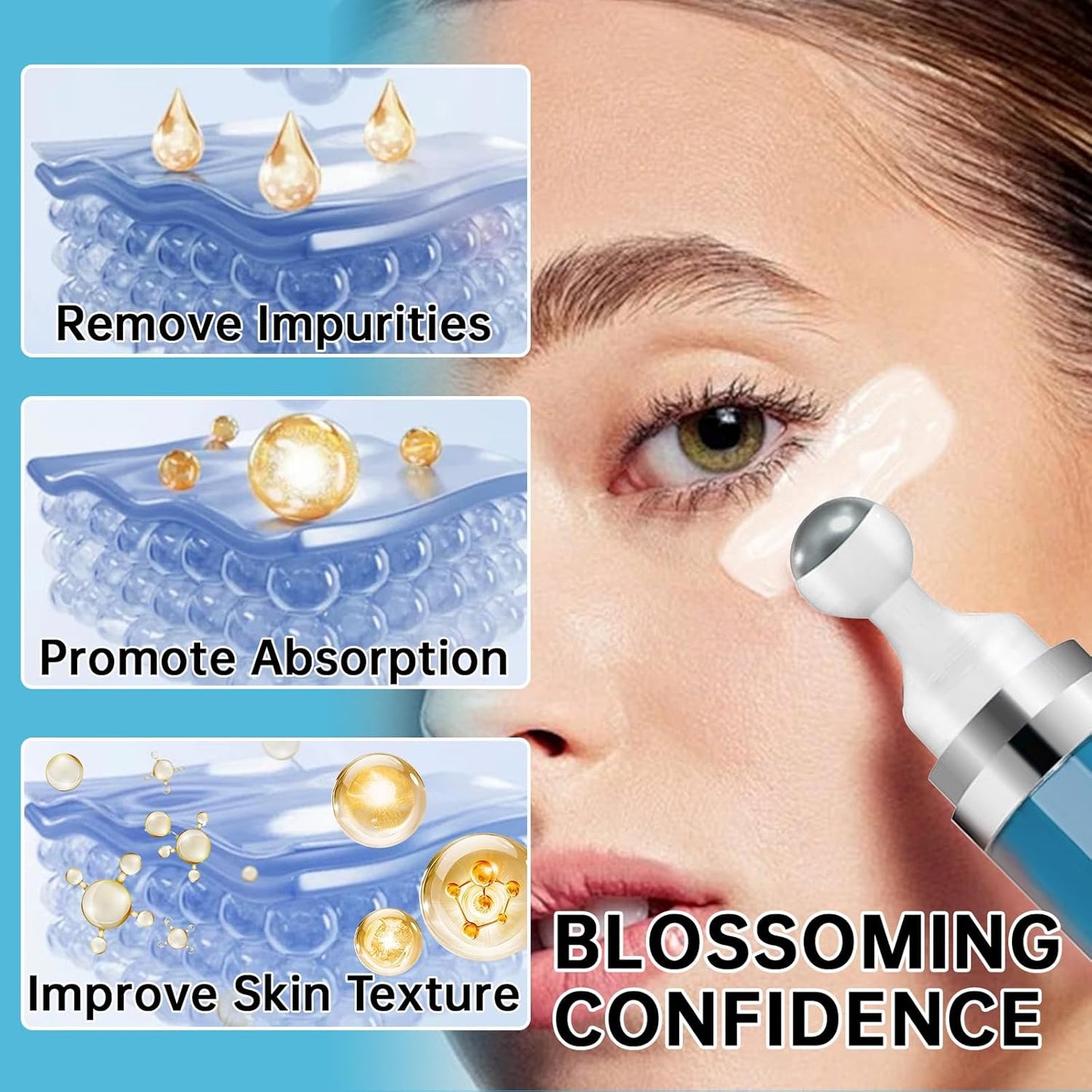 5% Caffeine Eye Cream Anti Aging, Eye Cream For Puffiness & Bags Under Eyes, 1 PCS Caffeine Eye Serum With Under Eye Roller For Wrinkles, Fine Lines & Dark Circles, Natural Eye Daily Care