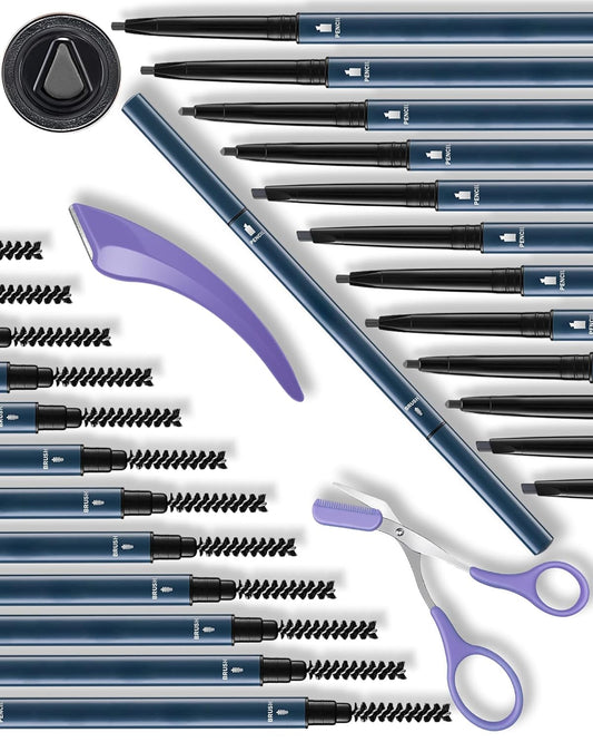 12Pcs Microblading Eyebrow Pencils Grey Waterproof Eye Brow Pencil w/Eye Brow Razor & Scissors Kit 0.5mm Ultra-Fine Tip Creates Hair-Like Strokes for Women Effortless Natural Brows