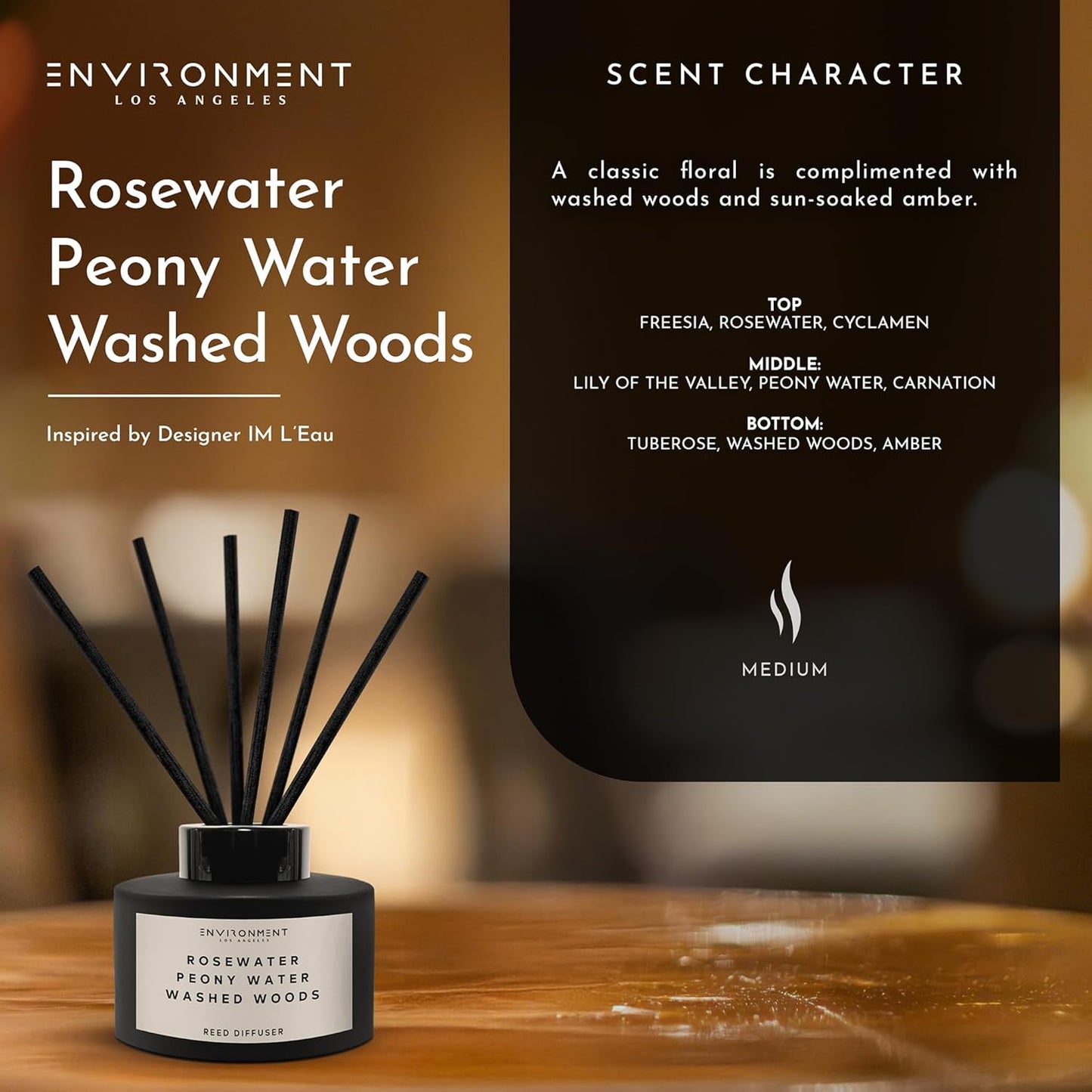 Environment Inspired by Designer Perfume IM L'Eau Reed Diffuser, 200ml Luxury Scented Aromatherapy (Rosewater | Peony Water | Washed Woods) Diffusers for Home, Diffusing Oil, Home Fragrance Product