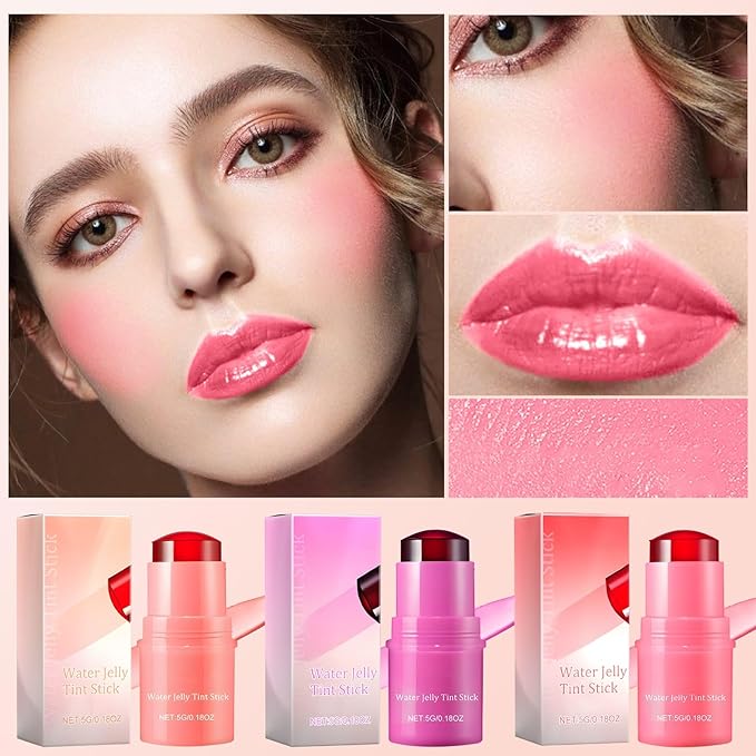 Milk Jelly Blush Cooling Water Jelly Tint, Milk Jelly Tint Jelly Blush Stick, Milk Lip And Cheek Stick, Sheer Lip & Cheek Stain, Jelly Tint Makeup (Red, Free Size)