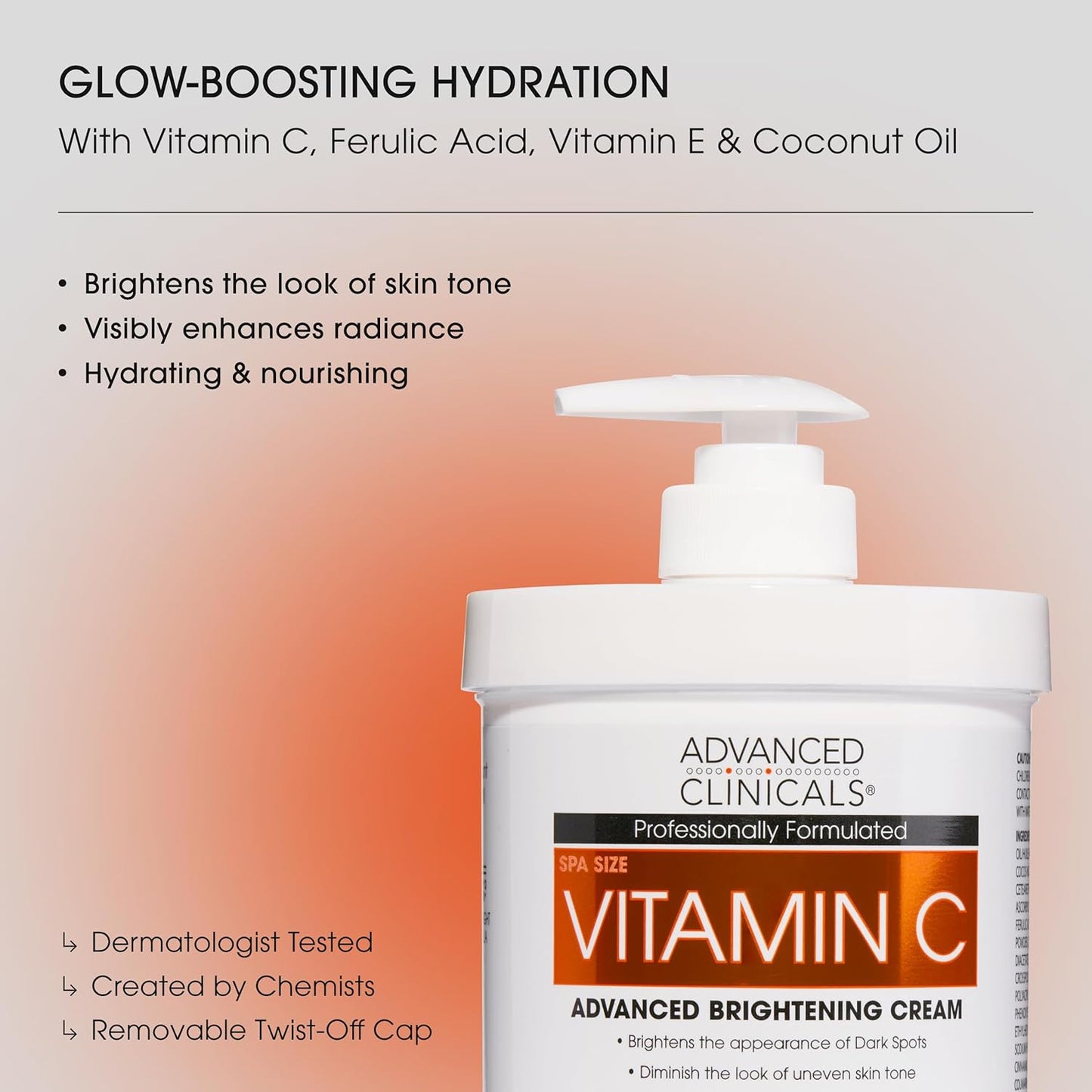 Advanced Clinicals Brightening Vitamin C Body Cream + Potent Vitamin C Face Moisturizer Gel Cream 2pc Skincare Set For Women & Men To Diminish Appearance Of Dark Spots, Wrinkles, & Dry Skin, 2pc Set