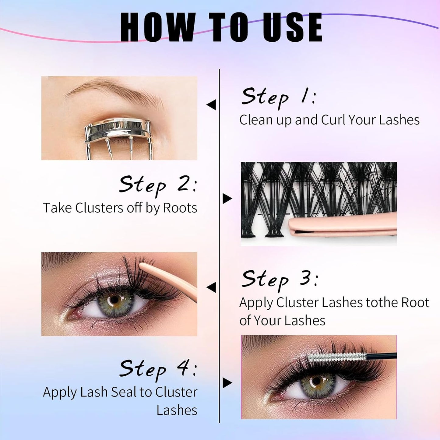 Lash Extension Kit 50D Fluffy Cluster Eyelash Extensions Kit 300 Pcs DIY Individual Lashes Kit with Lash Bond and Seal and Lashes Tweezers 8-16mm Mix D Curl Wispy False Eyelashes Pack, by Yaiseiko