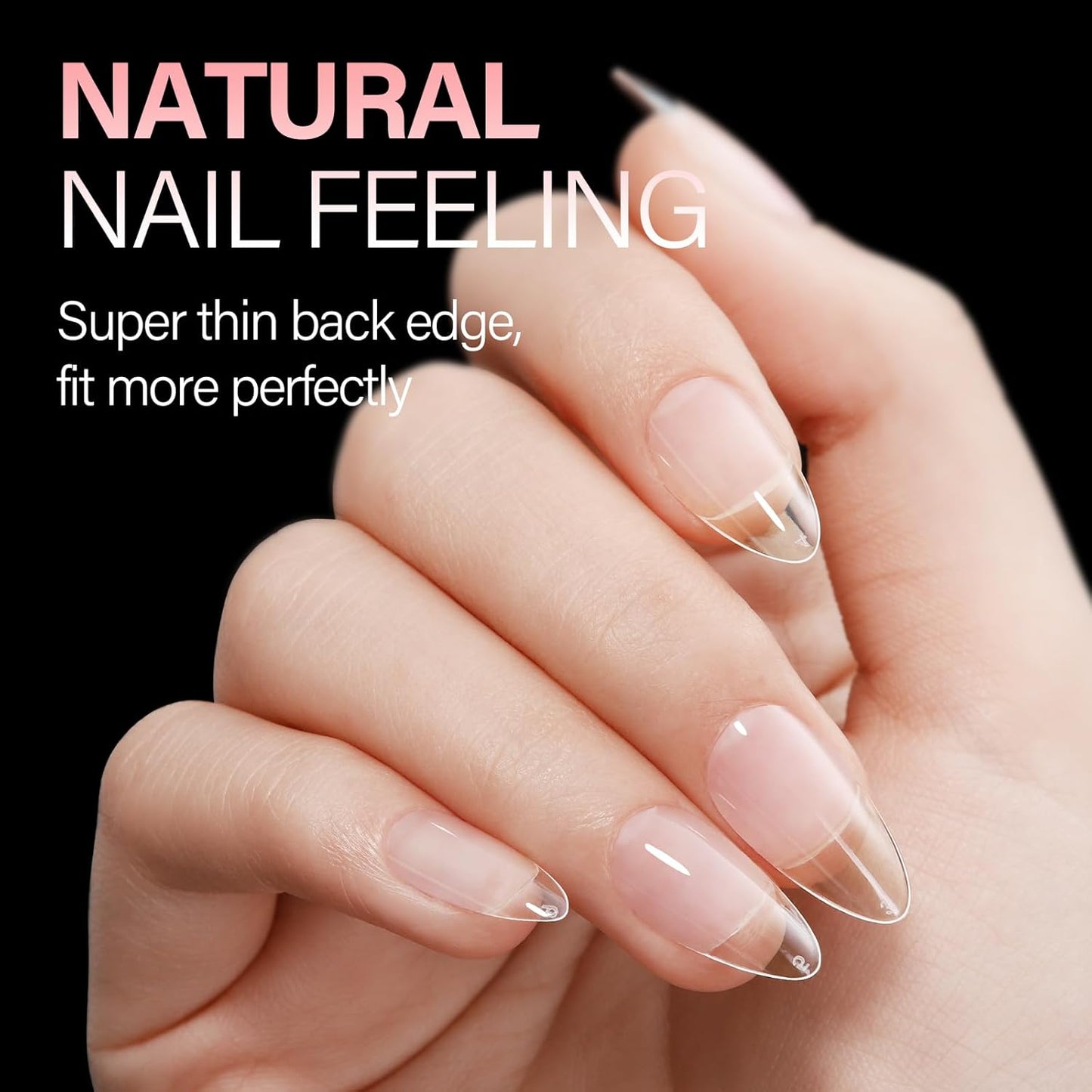 AILLSA Medium Almond Nail Tips Gel Half Matte Acrylic Nail Tips Clear Gelly Full Cover Pre-Filed Press on Nail tips Fake Nails For Extentions Manicure Salon Home DIY 216PCS 12 Sizes