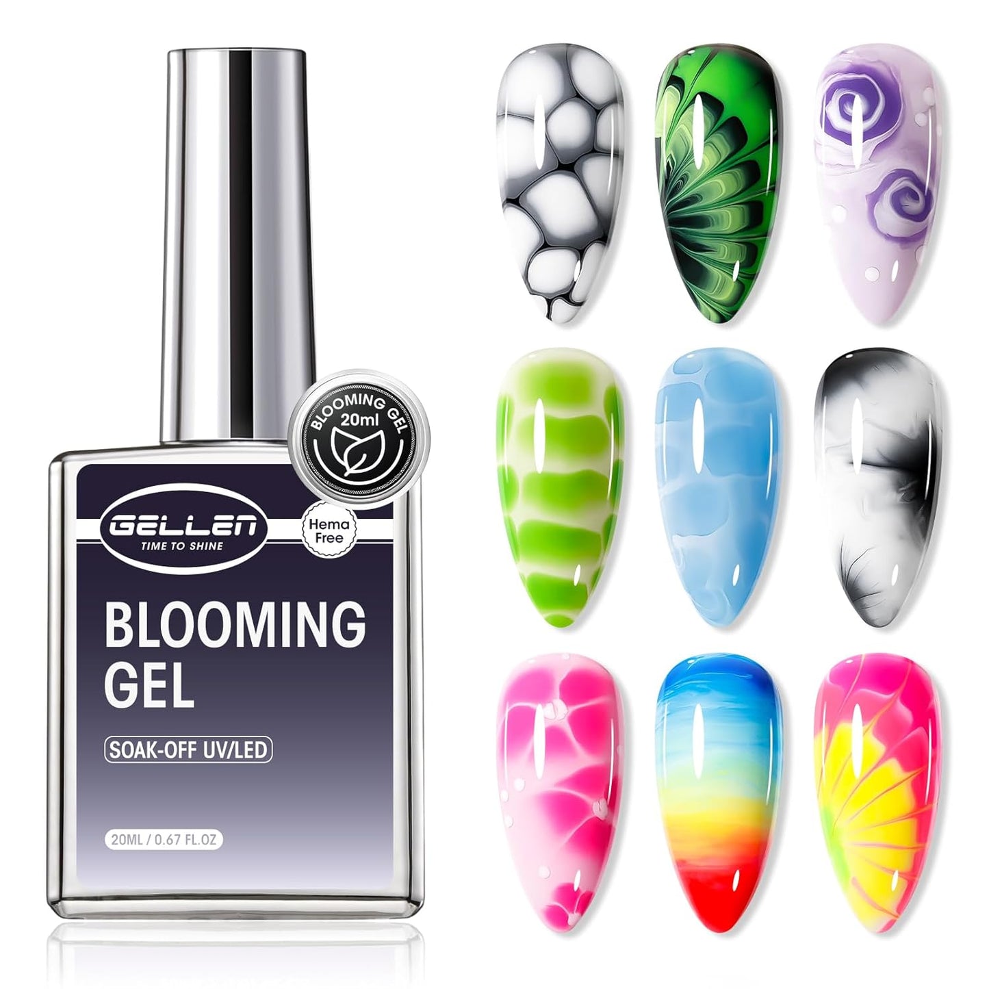 GELLEN 20ML Blooming Gel, Hema Free Blooming Gel Nail Polish, Soak off Clear UV LED Blossom Nail Gel for Spreading Effect, Marble Watercolor Floral Nail Art Design, DIY Manicure Gift for Women