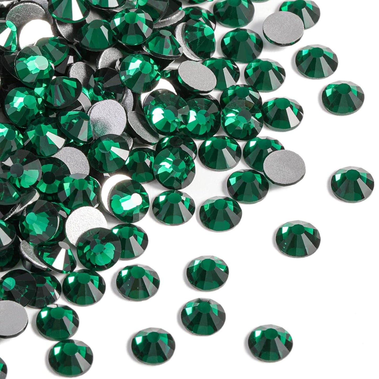 beadsland Flat Back Crystal Rhinestones Round Gems, Emerald (2.3-2.5mm) SS8/1440pcs