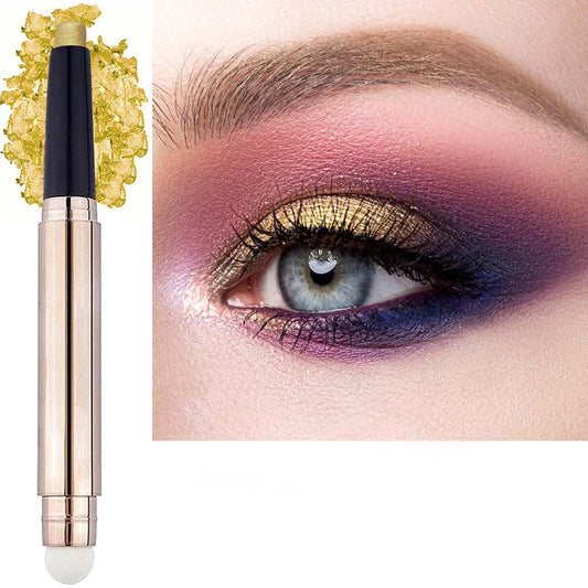 Gold Eyeshadow Stick Makeup, Highlighter Matte Cream Eye Shadow Pencil, Waterproof Hypoallergenic Long Lasting Crayon, Glitter Primer Palette Shimmer Eyeliner Pen wiht Soft Brush