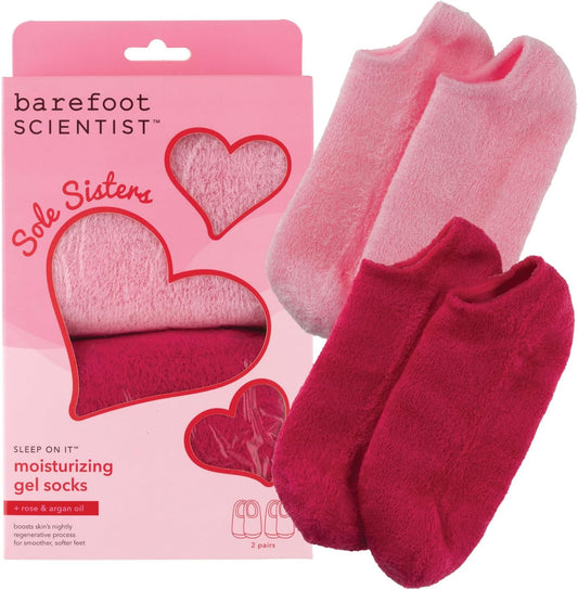 Barefoot Scientist Sleep On It Overnight Moisturizing Gel Socks, Nourish Your Feet, Sole Sisters, Red and Pink, 2 Pack
