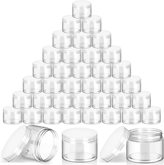 SATINIOR 36 Pieces 1 oz Plastic Jars with Lids Wide Mouth Airtight Reusable Container Acrylic Cosmetic Small Jars for Lotions Ointments Travel Toiletries Creams Make up Storage(Clear)