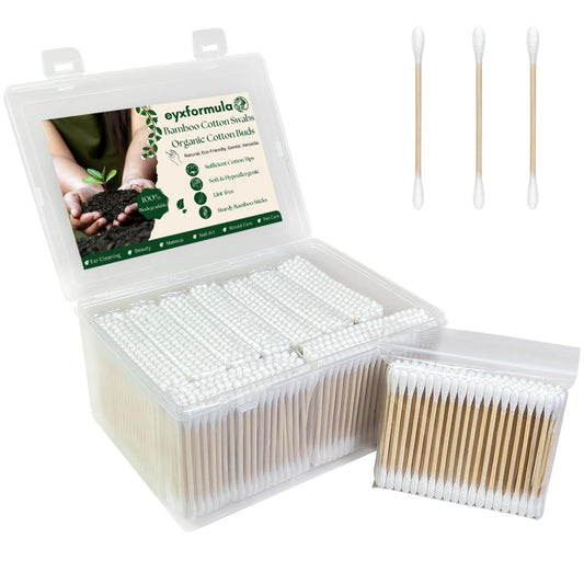 eyxformula 1000 Count Organic Cotton Swabs, Double Tips Biodegradable Cotton Buds with Sturdy Bamboo Sticks for Ear Cleaning, Makeup, Hygiene, Beauty, Pet Care, Arts & Crafts, Household Cleaning