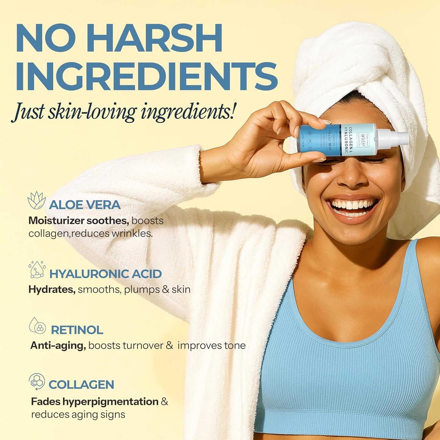 Hyaluronic Acid & Collagen Face Mist - Dermatologist Tested, Moisturizes & Tones Skin, Anti-Aging, Natural Ingredients, Cruelty-Free Korean Skin Care - All Skin Types - 4 OZ (2 Pack)