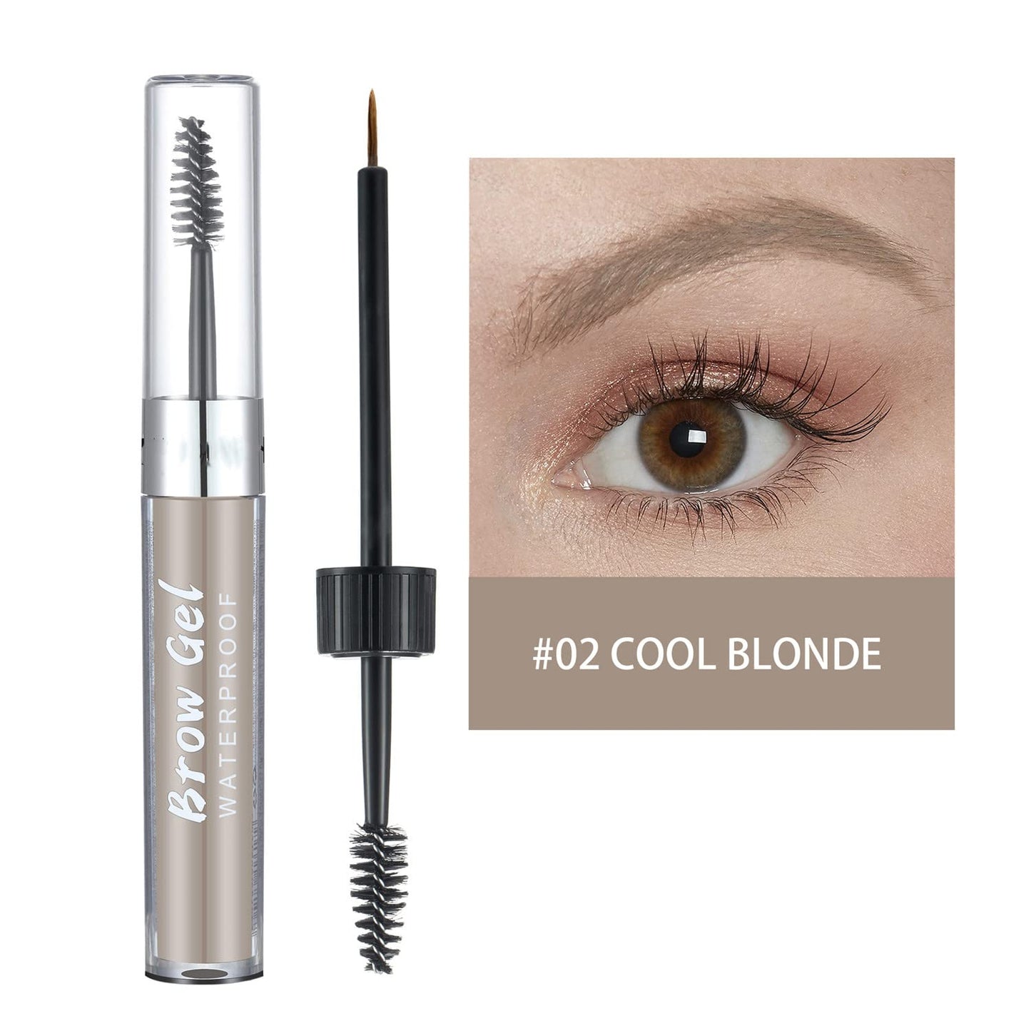 MAEPEOR Waterproof Eyebrow Gel 8 Colors Full-pigmented Long Lasting Liquid Brow Gel for Fuller & Defined Looking (#02 Cool Blonde)
