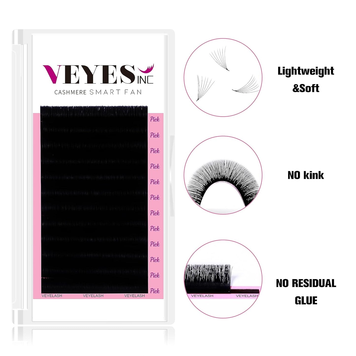 VEYES INC Cashmere Smart Fan Lash Extensions 0.03 0.05 0.07 C/CC/D Curl 8-20mm Mixed & Single Length, Super Matte Black Volume Lashes, Professional Supplies for Lash Techs (0.03 C 13mm)