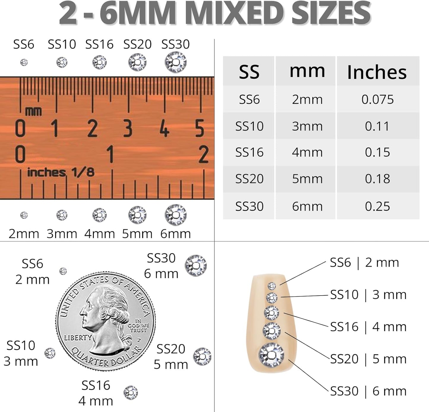 30000Pcs Resin Rhinestones Set for Crafting Bedazzling, Grey Flatback Gems Jewels for Crafts Clothes Shoes Fabric Outfit Nails Makeup, Gray Flat Back Crystal 2-6mm with b 7000 Glue