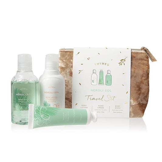 Thymes Travel Set and Beauty Bag - Contains Body Wash, Body Lotion & Hand Cream - Neroli Sol