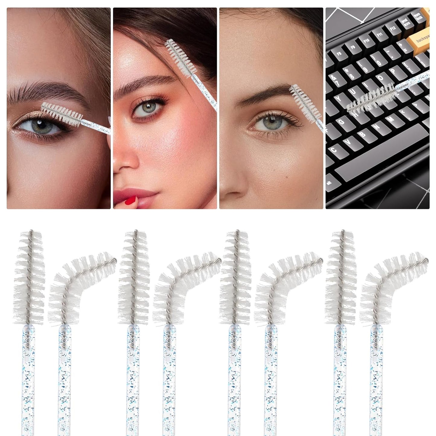 300PCS Disposable Mascara Wands Spoolie Brush Crystal Eyebrow Brushes Eyelash Extension Applicator Makeup Kits(Blue)