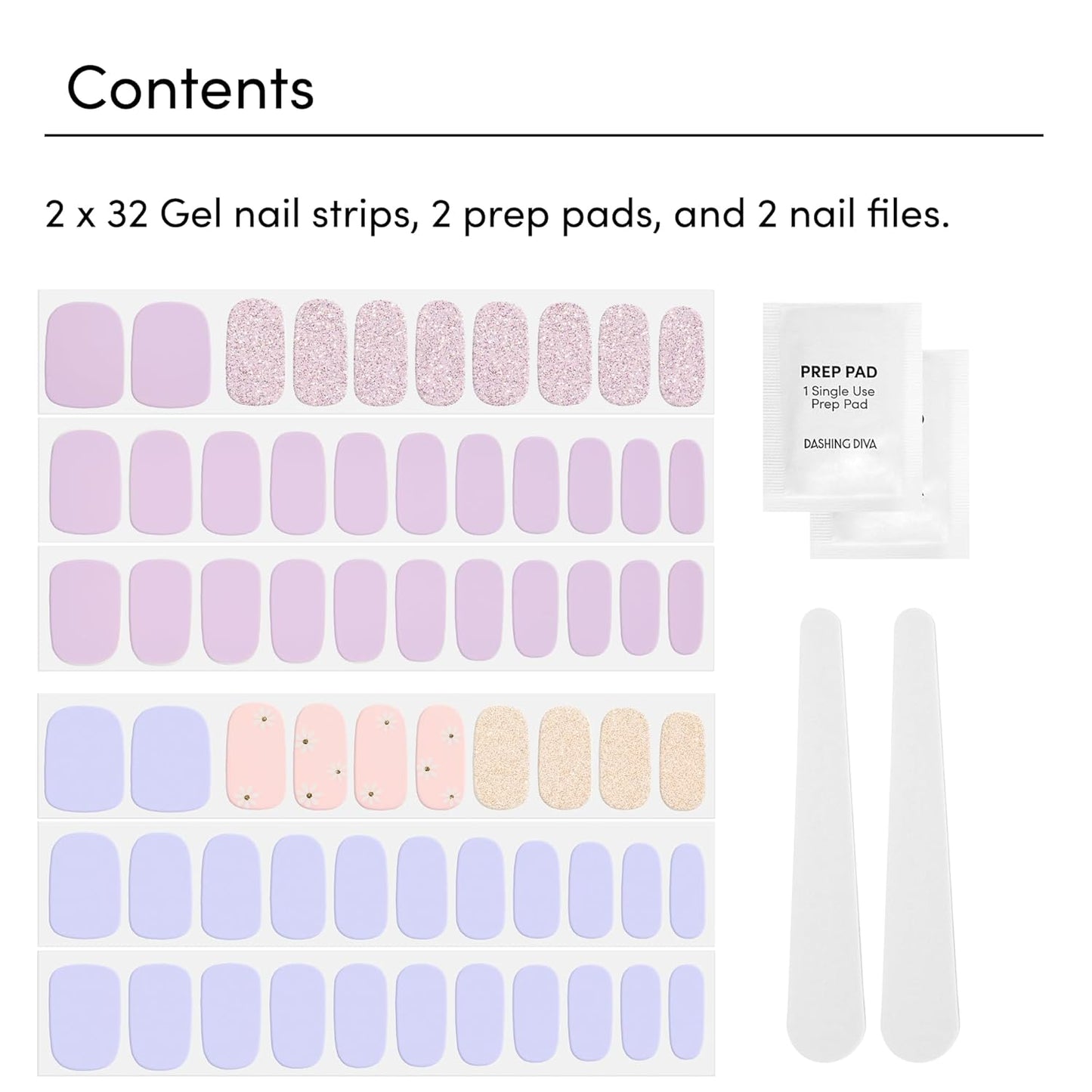 Dashing Diva Gloss Nail Strips Bundle - The Pastel Collection- Fairytale Moment & Down Down Daisy - UV Free, Chip Resistant, Long Lasting Gel Stickers - Contains 2 Sets